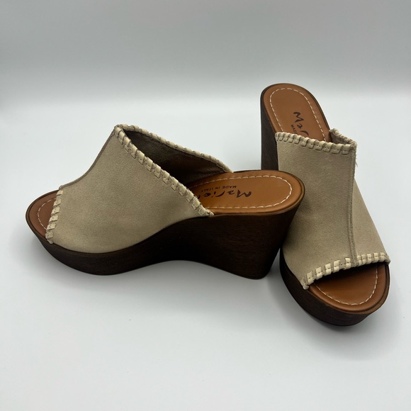 Mariella Women’s Leather Platform Wedge Beige Sandals Size 6.5 M Light W Italian - Picture 4 of 6